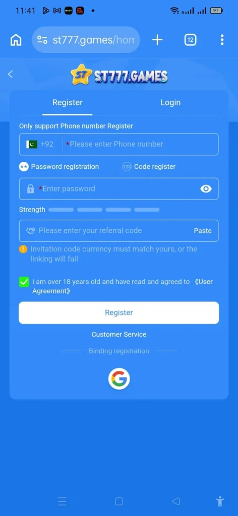 ST777 Register and Sign up
